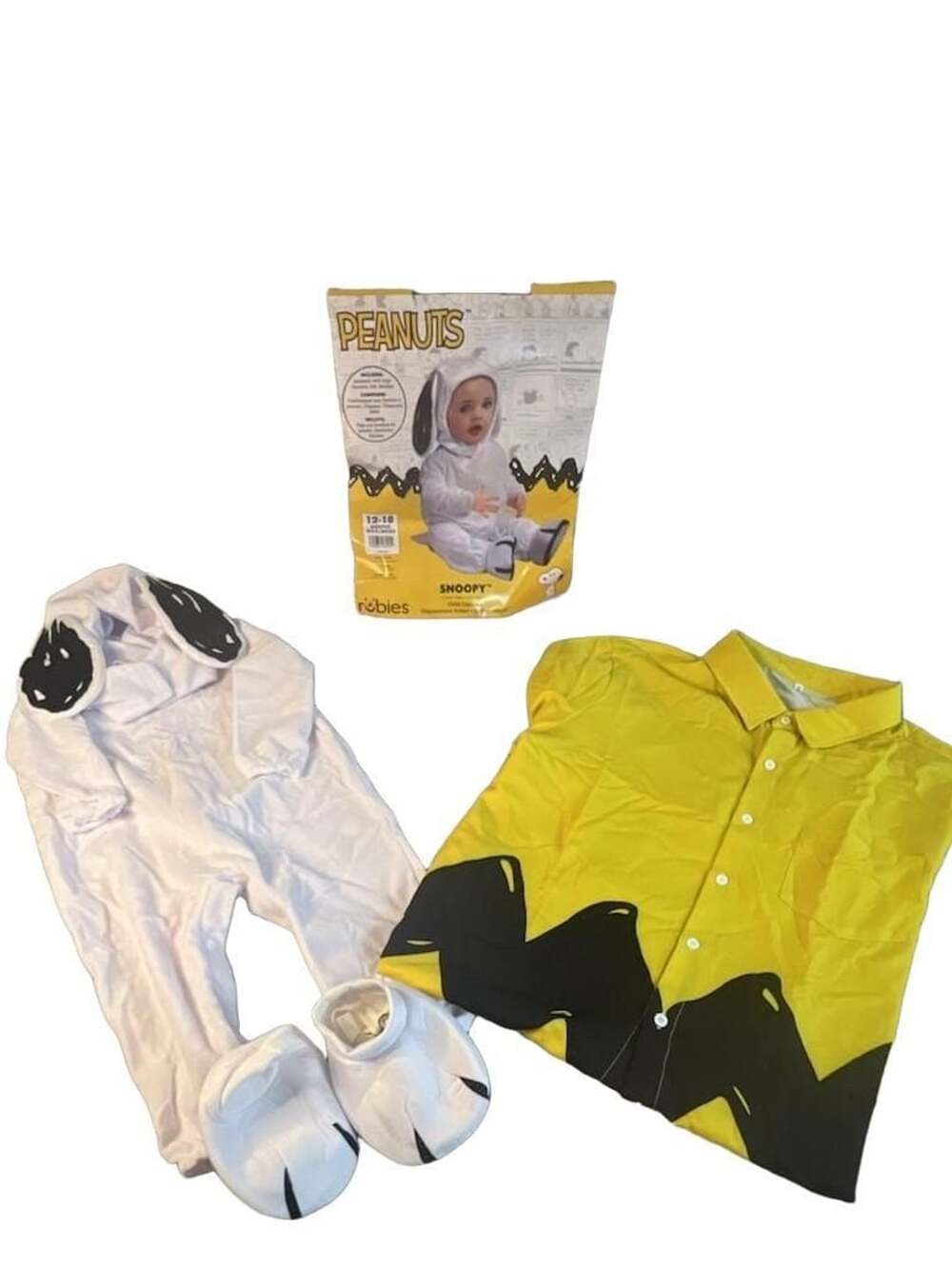 Peanuts Snoopy Costume Size 12-18 Months Plus Charlie Brown Shirt Medium Adult